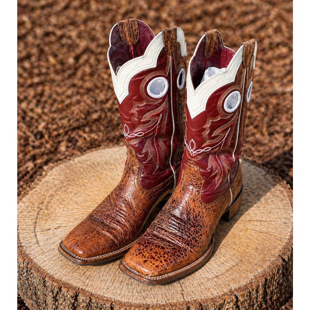 Ariat Cowboy Boots Mens 10.5D Brown Red Leather Western Square Toe Mexico